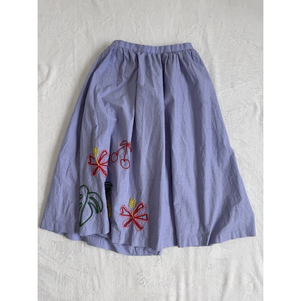 JCrew Embroidered Tropical Midi Skirt European Summer Flowy 100% Cotton Size 4